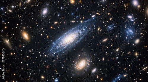 A science themes background with swirling galaxies and stars