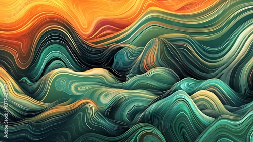 Colorful flowing lines create a beautiful abstract wavy landscape design