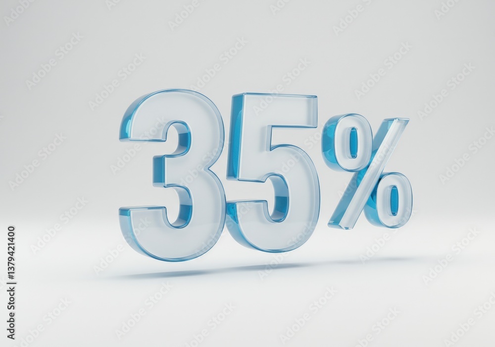 Rendering of Clear 35 Percent Symbol on White Background for Marketing Rendering of Clear 35 Percent Symbol on White Background for Marketing