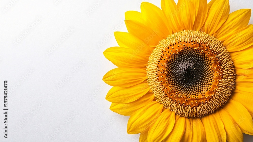 Obraz premium Golden sunflower bloom right. Bright petals detail, soft background contrasts. Delicate flower close-up