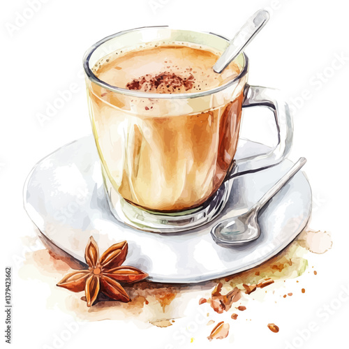 watercolor vector of Masala Chai, isolated on a white background. Masala Chai vector

