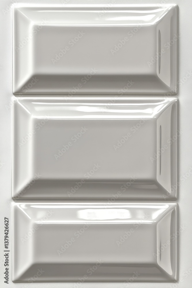 Three light gray rectangular tiles with a beveled edge tile pattern Three light gray rectangular tiles with a beveled edge tile pattern