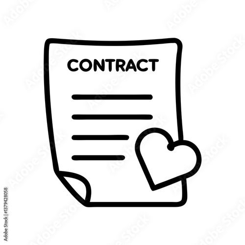 Wedding contract with heart illustration on white background  