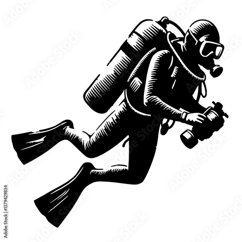 Silhouette illustration of a diver