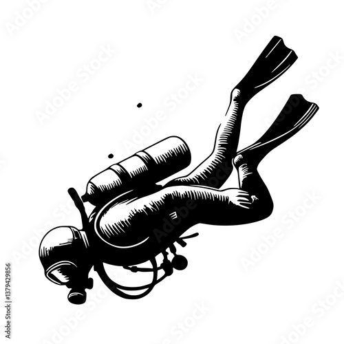 Silhouette sketch of a diver