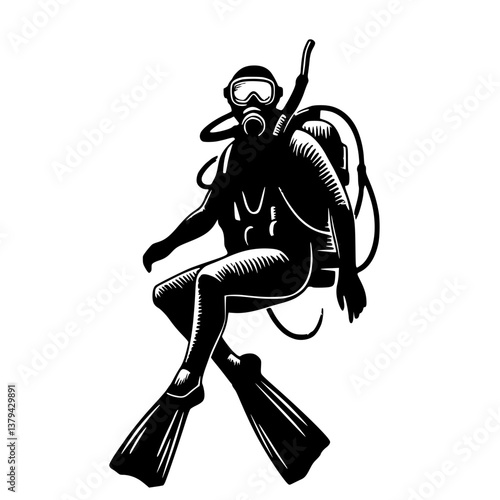 Silhouette illustration of a diver