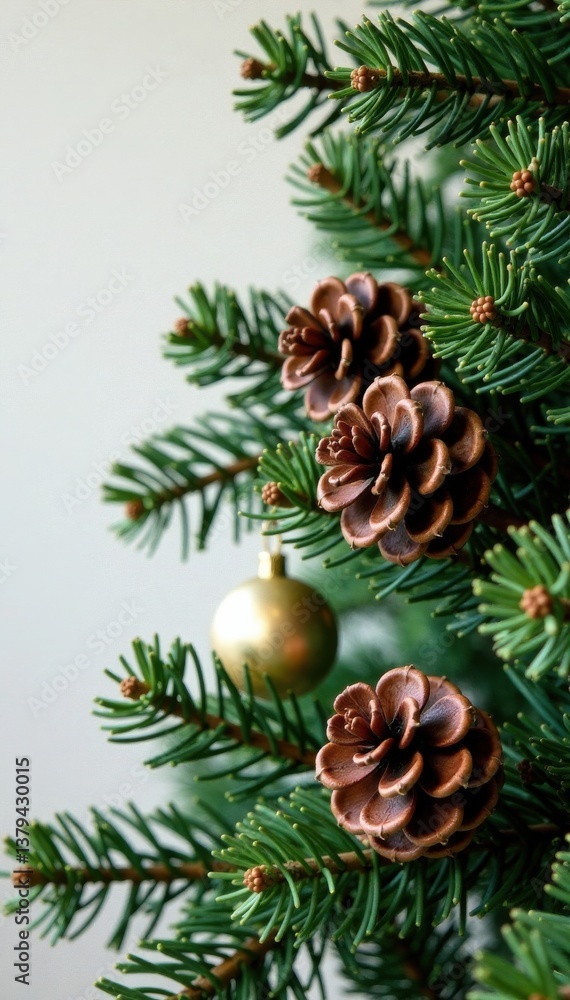 Wooden Christmas tree branch with pinecones and greenery , christmas, evergreen, natural Wooden Christmas tree branch with pinecones and greenery , christmas, evergreen, natural