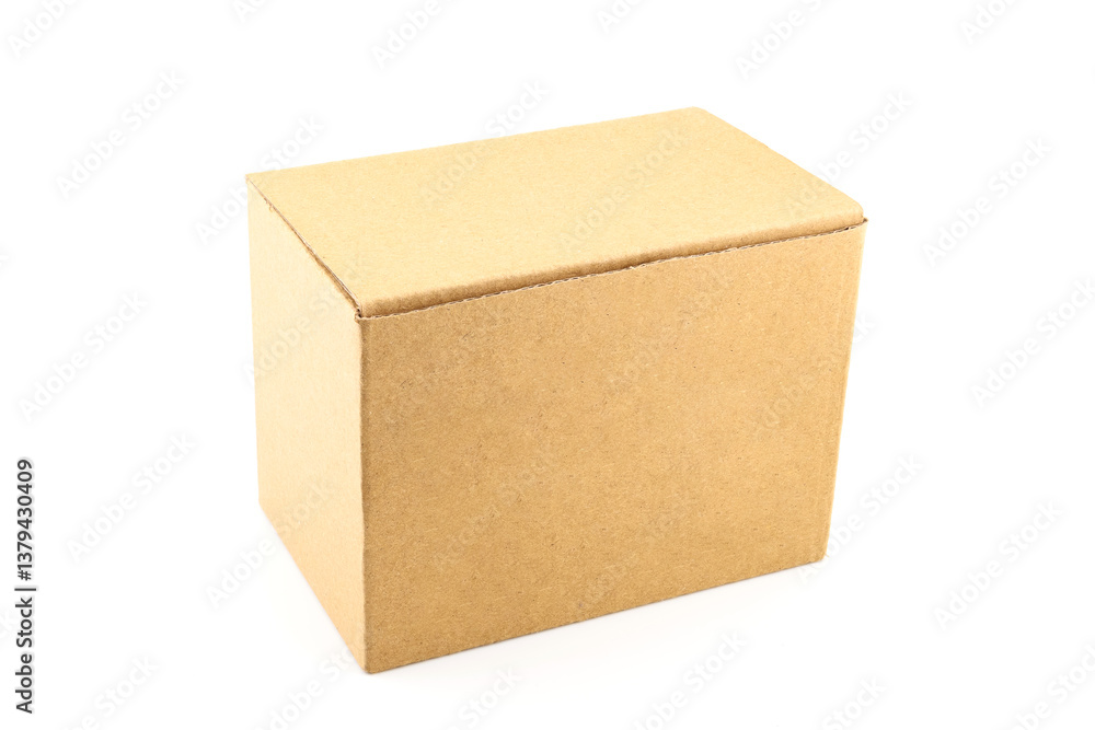 plain brown cardboard box without inscriptions and logos isolated on white background close-up plain brown cardboard box without inscriptions and logos isolated on white background close-up