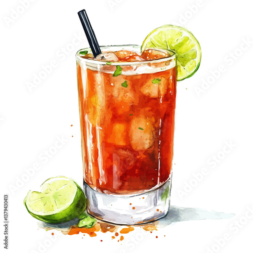 watercolor vector of Michelada, isolated on a white background. Michelada vector

