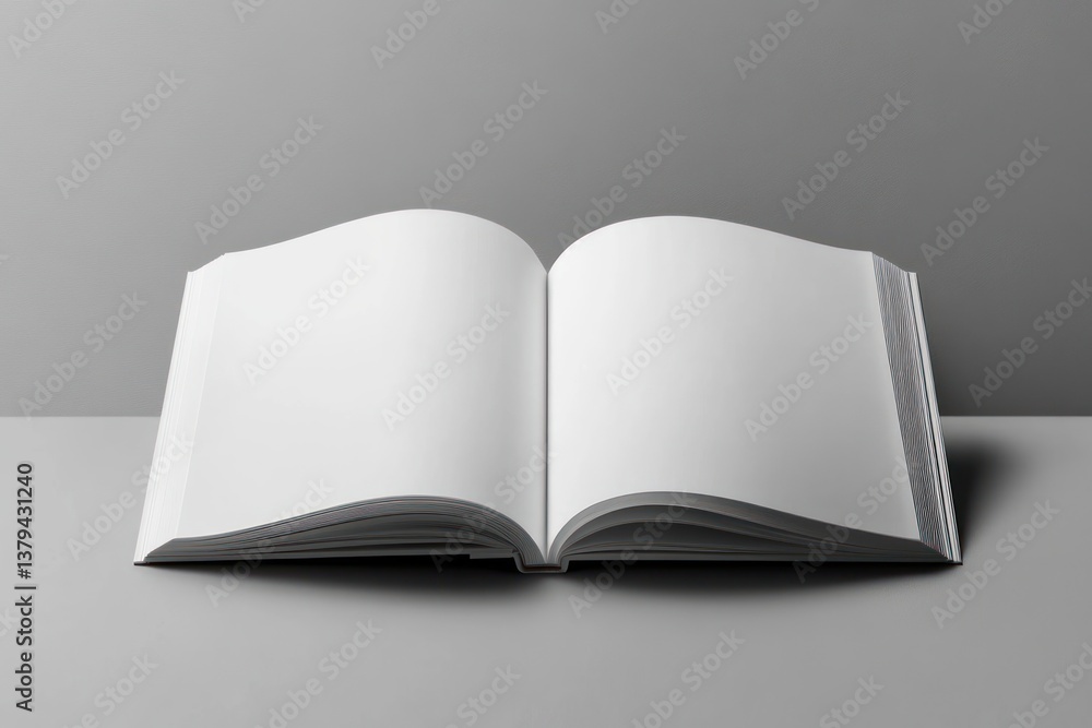 Open White Booklet on Smooth Gray Background for Design Presentation Open White Booklet on Smooth Gray Background for Design Presentation