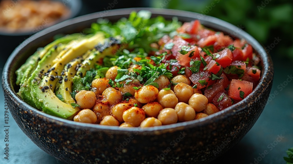 Healthy Vegan Bowl with Avocado Chickpeas Beans Greens and Tomato Salsa Nutrient Dense High Protein Low Carb Healthy Vegan Bowl with Avocado Chickpeas Beans Greens and Tomato Salsa Nutrient Dense High Protein Low Carb