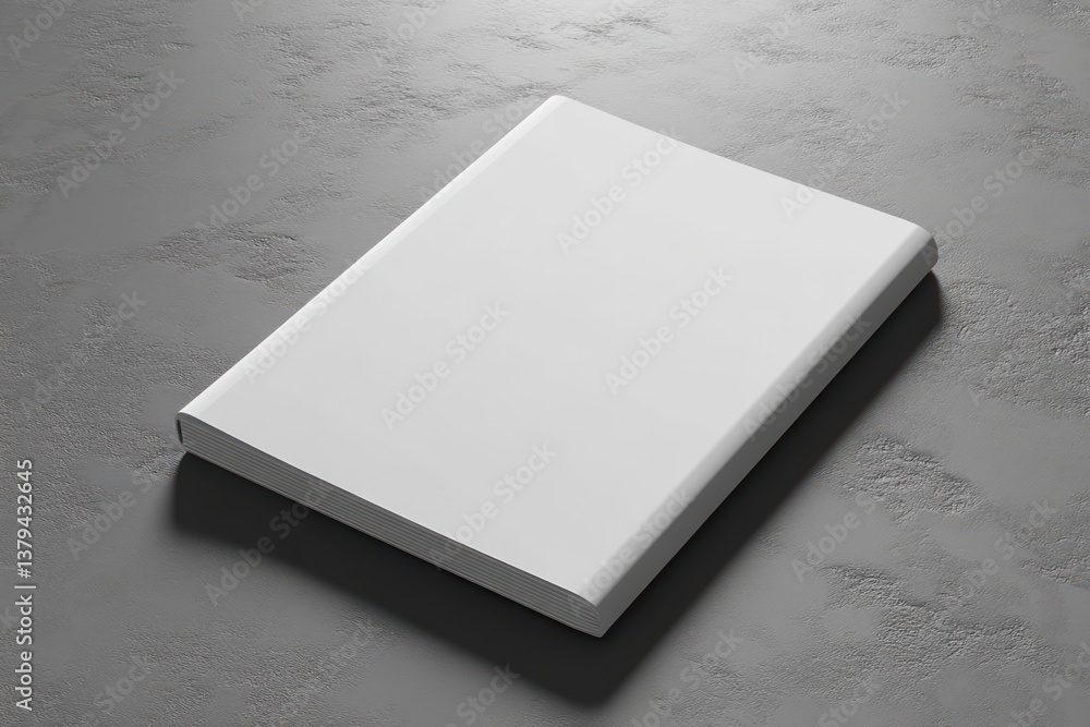 Fototapeta premium Blank Booklet on Gray Background for Design Presentation, Elegant Magazine, Modern Paper Brochure, Isolated Journal Template, Soft Shadowed Render