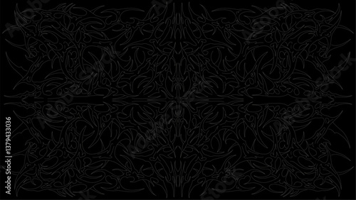 Neo tribal Y2k cyber sigil aesthetic backdrop, symmetry intricate shape. Vector illustration of emo gothic tribal tattoo designs, metal music poster