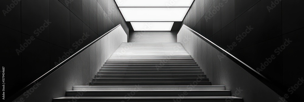 Obraz premium Dramatic ascent captured, Striking black and white staircase composition