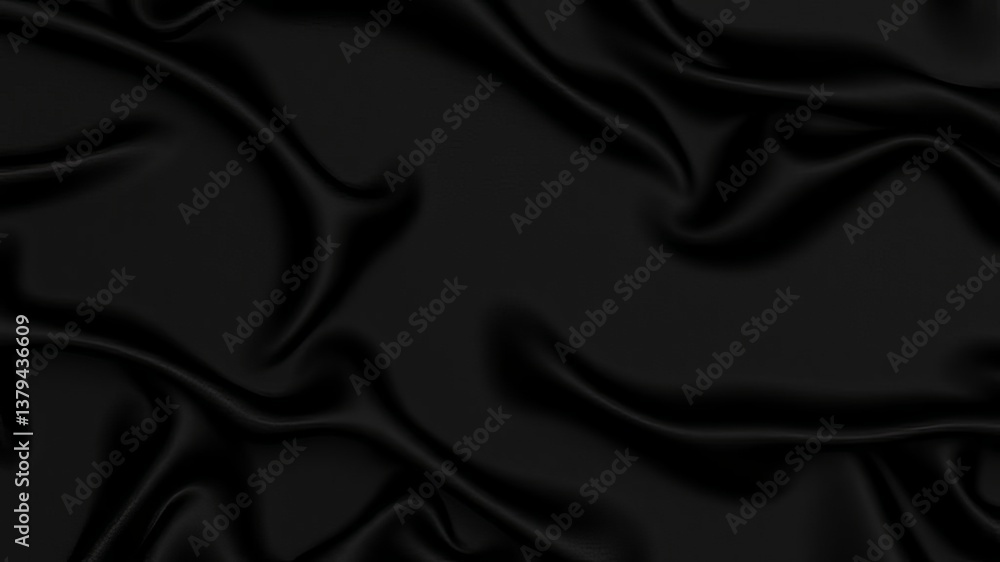 Obraz premium Elegant Black Silk Fabric Draped Texture Background Design High resolution image showing luxurious dark silk folds