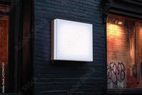 Glowing cube lightbox mockup in urban street scene for advertising and branding display