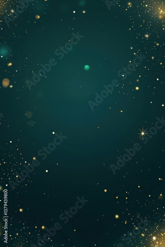 Deep teal backdrop with golden glitter particles