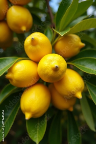 Wallpaper Mural Vibrant yellow lemons hang in clusters on a tree surrounded by lush green leaves. The citrus fruit appears fresh, ripe, and ready for harvest Torontodigital.ca