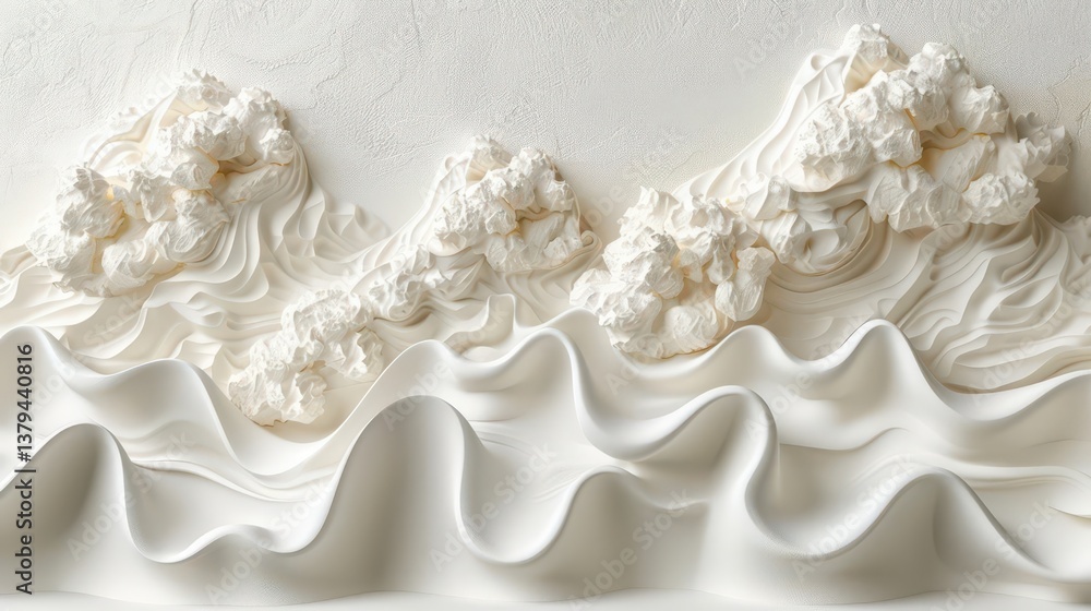 A textured white design resembling mountains and waves, created with cream-like material. A textured white design resembling mountains and waves, created with cream-like material.