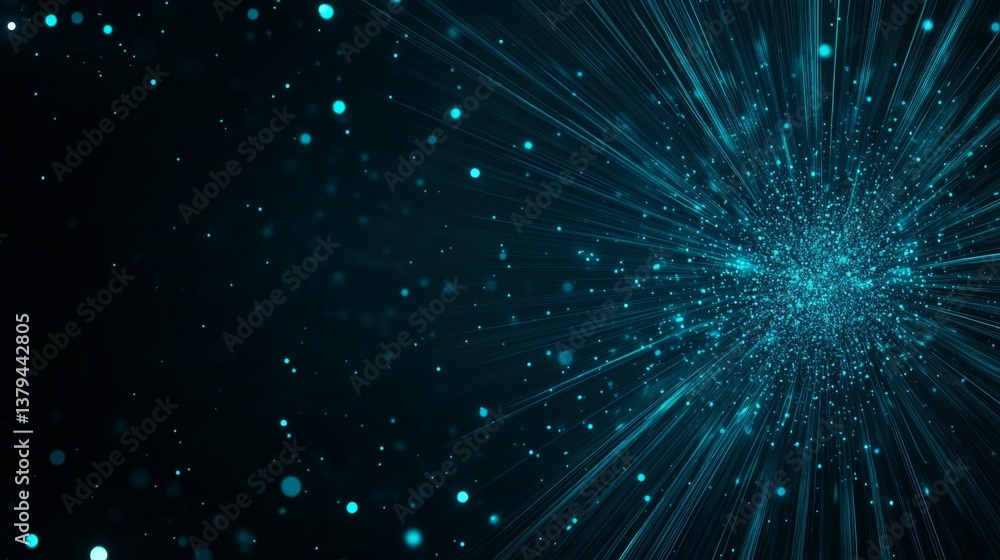 Fototapeta premium Abstract Teal Light Rays Burst Background with Glowing Particles