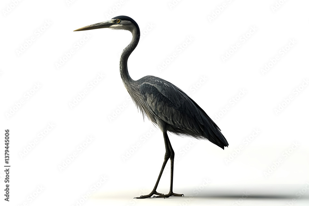 Grey Heron Stands Gracefully, Majestic Bird Grey Heron Stands Gracefully, Majestic Bird