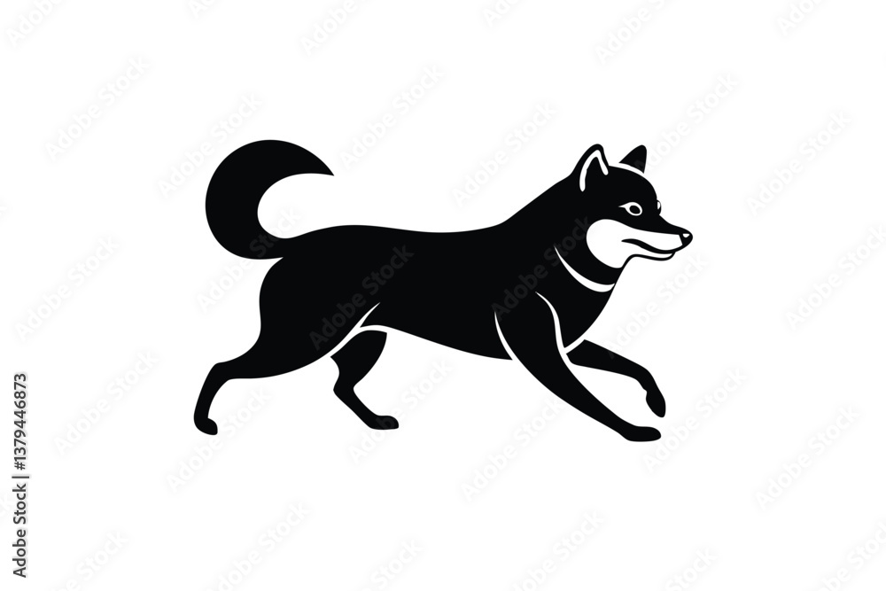 Running Shiba Inu dog vector silhouette Running Shiba Inu dog vector silhouette