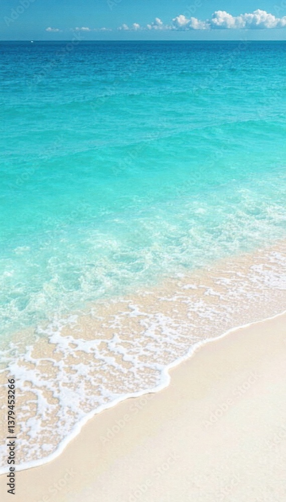 Obraz premium Soft white sand beach with gentle blue ocean waves, landscape, water