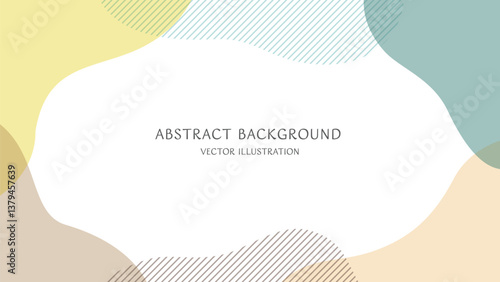 Abstract_0401_B02アースカラーの抽象的な形とストライプで構成した北欧風のおしゃれなフレーム背景素材。16:9サイズのベクターイラスト