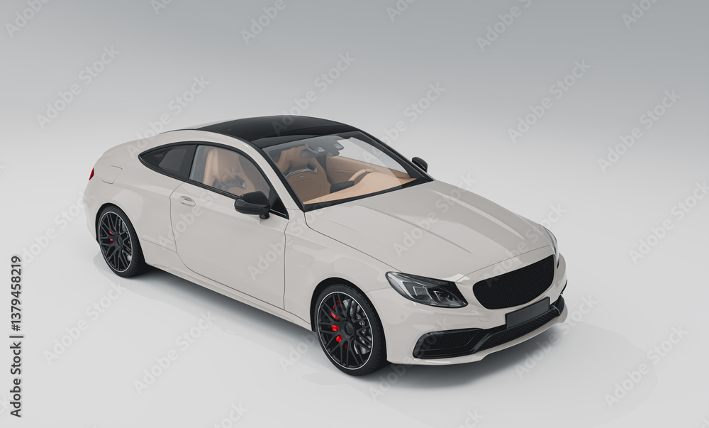 Fototapeta premium White Luxury car on white grey background