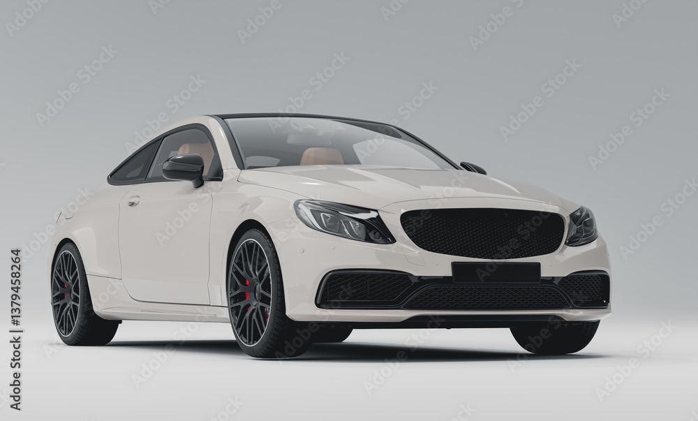 Fototapeta premium White Luxury car on white grey background