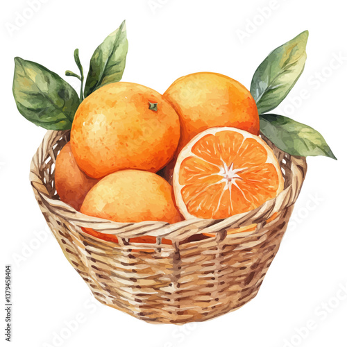 watercolor vector of Orange basket, isolated on a white background. Orange basket vector
