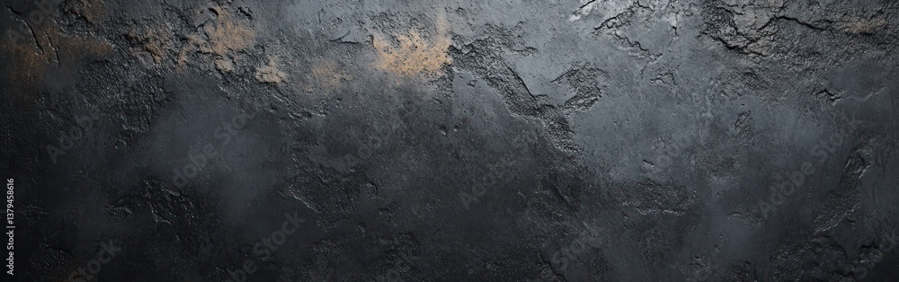 Obraz premium Panoramic Black Concrete Wall Surface with Grunge Texture and Faded Scratches