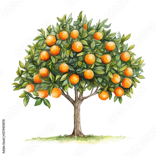 watercolor vector of Orange tree, isolated on a white background. Orange tree vector
