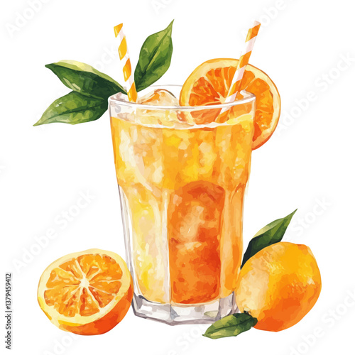watercolor vector of Orangeade, isolated on a white background. Orangeade vector
