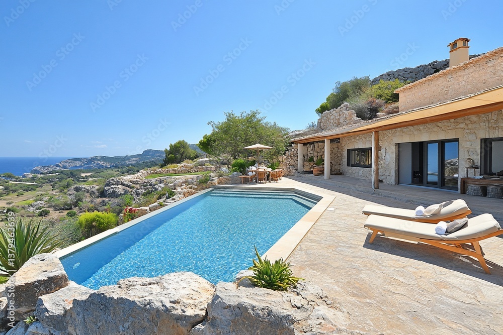 Fototapeta premium Luxury villa with infinity pool overlooking ocean. (1)
