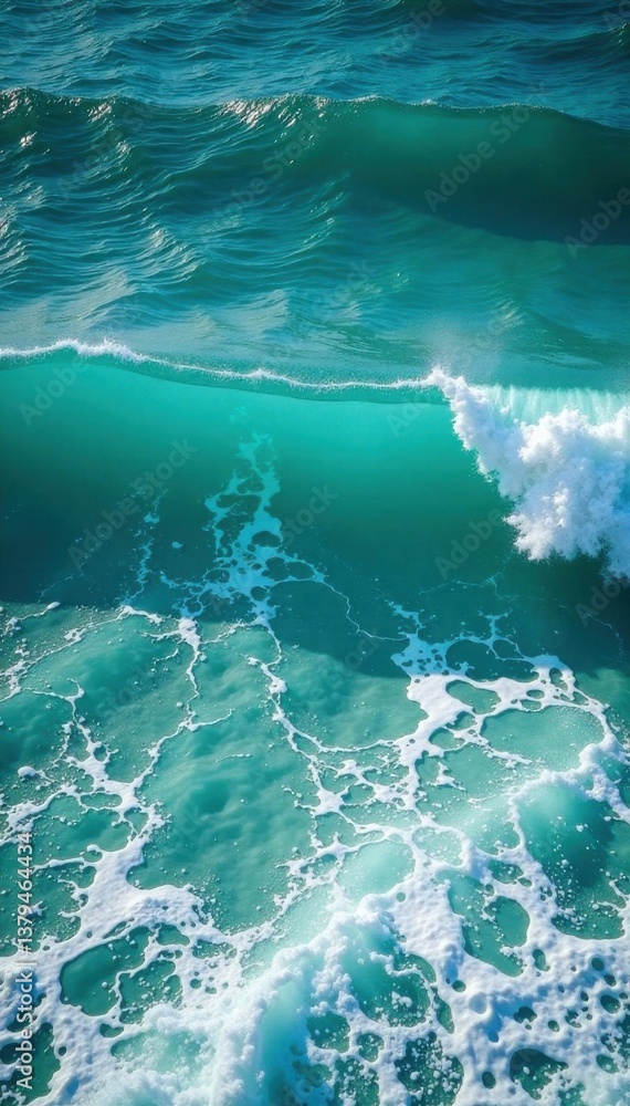 Obraz premium Ocean waves breaking on turquoise sea surface with foamy water texture, texture, sea