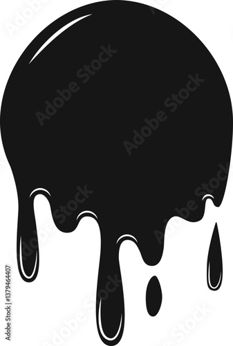 Crude oil forming elongated drips flowing downward.