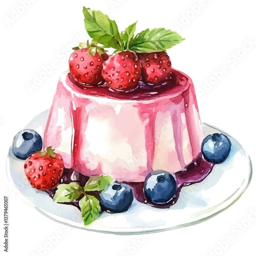 watercolor vector of Panna Cotta, isolated on a white background. Panna Cotta vector
