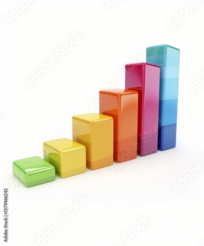 Free Download A vibrant 3D bar graph with glossy, colorful bars arranged in ascending order, symbolizing growth, progress, and data visualization on a clean white background. - GFXLoad