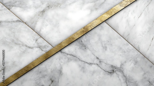 Diagonal gold stripe divides the white marble tile surface well