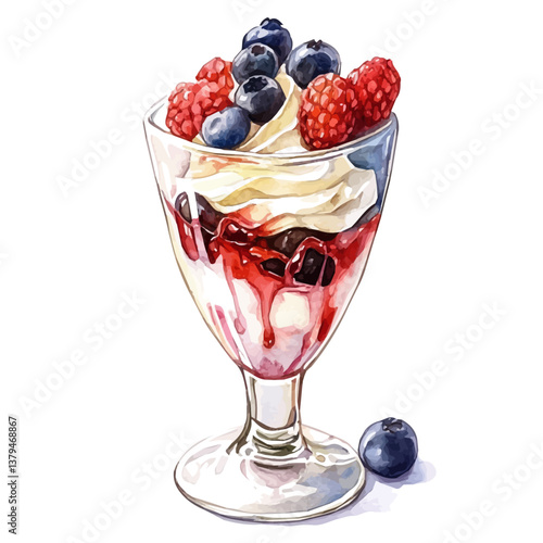 watercolor vector of Parfait, isolated on a white background. Parfait vector
