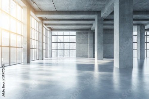 Wallpaper Mural Sunlit spacious modern concrete loft interior with large windows. Torontodigital.ca