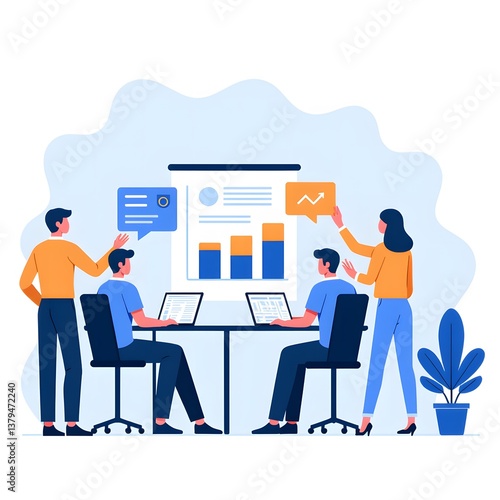 Flat Vector of Professionals Working in Office