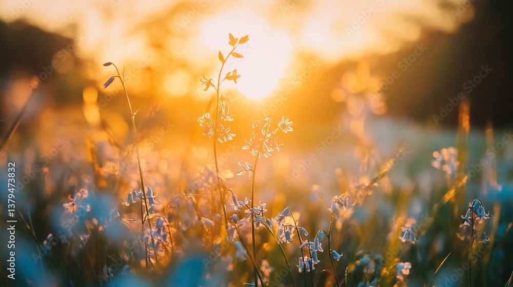 Sunset illuminating delicate wildflowers in a field. Sunset illuminating delicate wildflowers in a field.