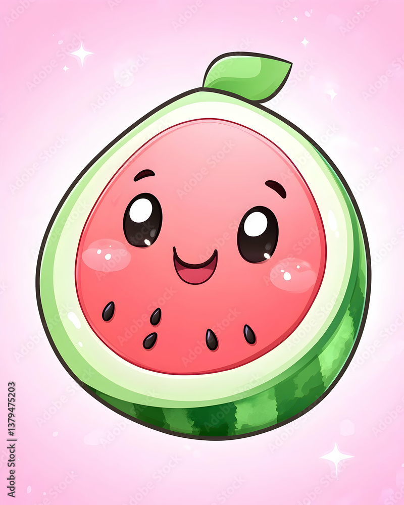 Cute cartoon watermelon slice with happy face Cute cartoon watermelon slice with happy face