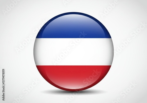 Free Download Glossy round button with a tricolor flag design in blue white and red on light background - GFXLoad
