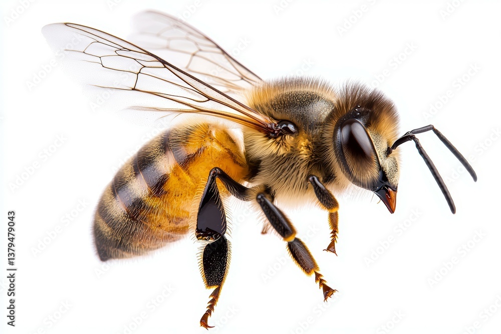 Bee is flying in the air with its wings spread out Bee is flying in the air with its wings spread out