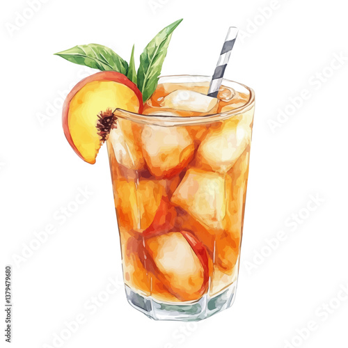 watercolor vector of Peach Iced Tea, isolated on a white background. Peach Iced Tea vector
