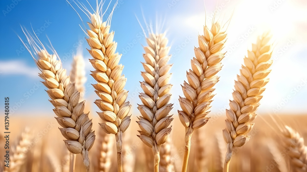 Golden wheat stalks under a sunny sky Golden wheat stalks under a sunny sky