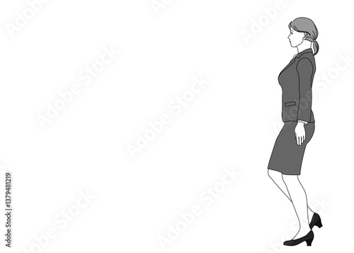 Obraz na płótnie スーツを着た歩く女性会社員 ビジネスウーマンのイラスト 全身横向き 横顔 w salonie